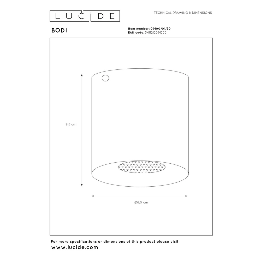 Projecteur de plafond Bodi Ø 8 cm de noir Lucide 5411212091536