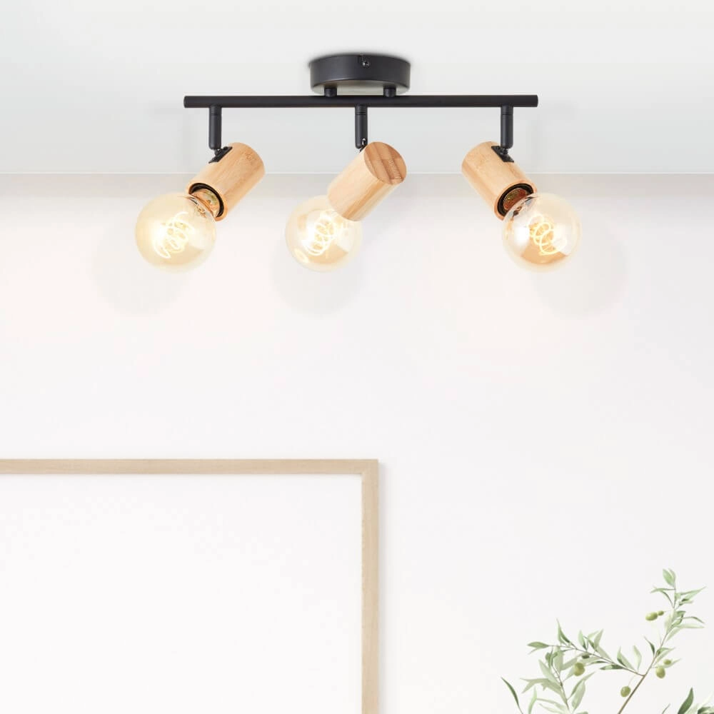 Plafonnier Kerry 3 lumières noir avec bois Brilliant 4004353409035