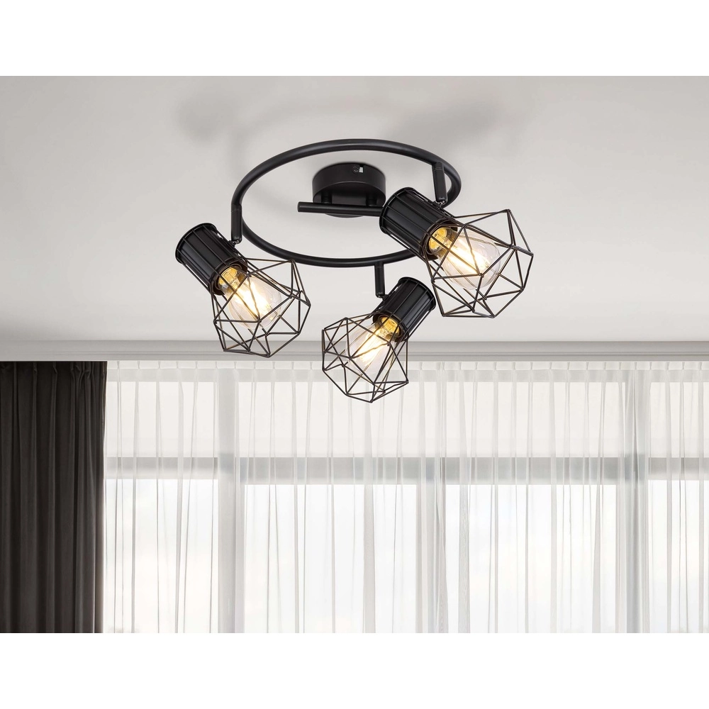 Lampe de plafond ronde Priska Noir à 3 lumières Globo 9007371403172