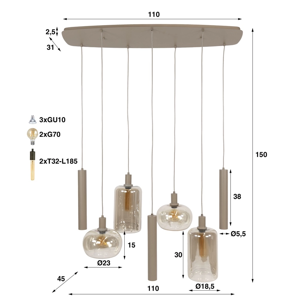 Lampe pendante de table à manger Serene 7-lumières - sable Lyora 8716803510920