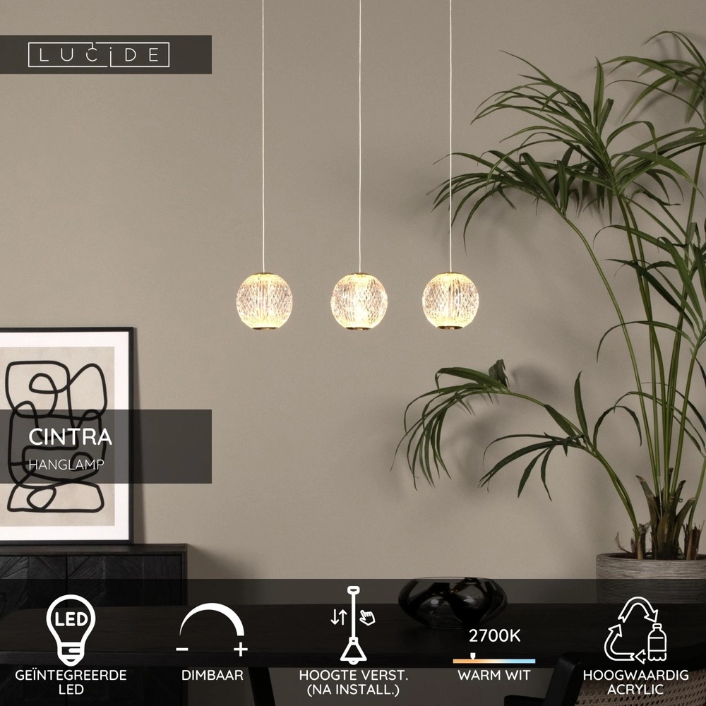 Lampe pendante dorée Cintra 3-lumière Lucide 5411212134387
