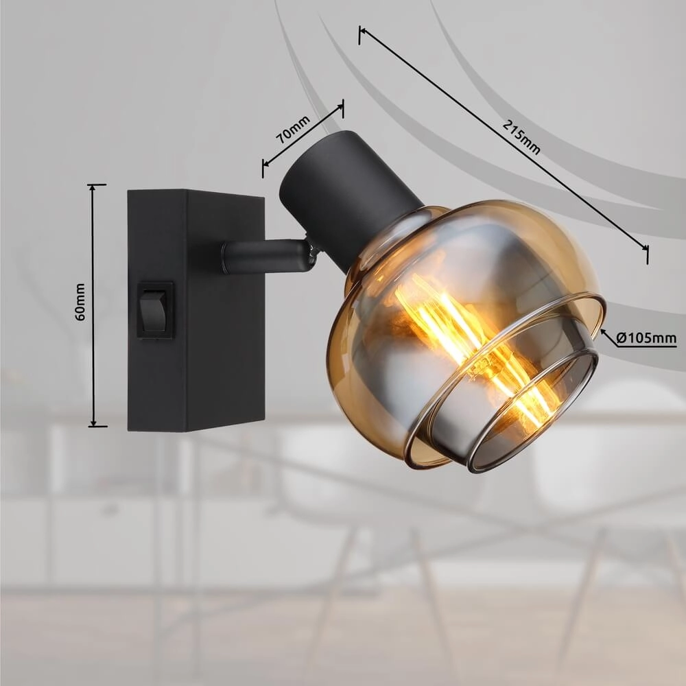 Applique murale noire Tokki Verre fumé ambré Globo 9007371452026