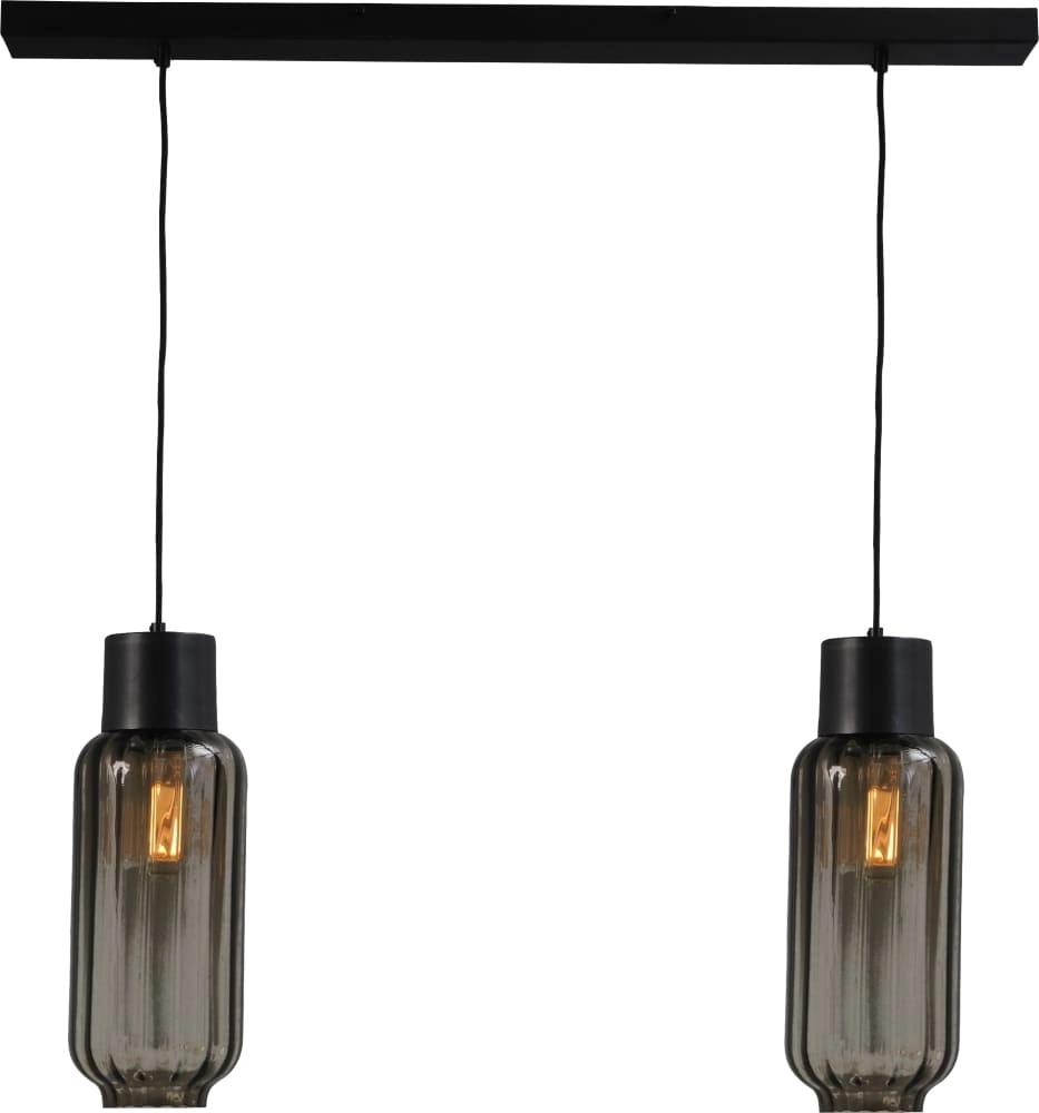 Lampe de salle à manger Lett ll 2 lumières noir avec verre fumé Lampe de salle à manger Lett ll 2 lumières noir avec verre fumé