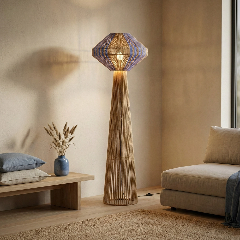 Lampadaire Abby Ø 50cm marron avec bleu