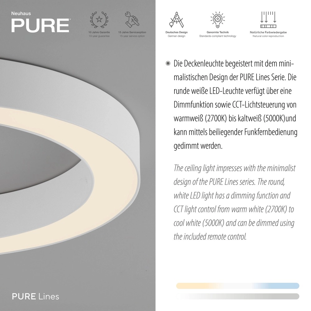 Lampe de plafond LED élégante Pure Lines Round Ø 35cm - blanc Paul Neuhaus 4012248395226