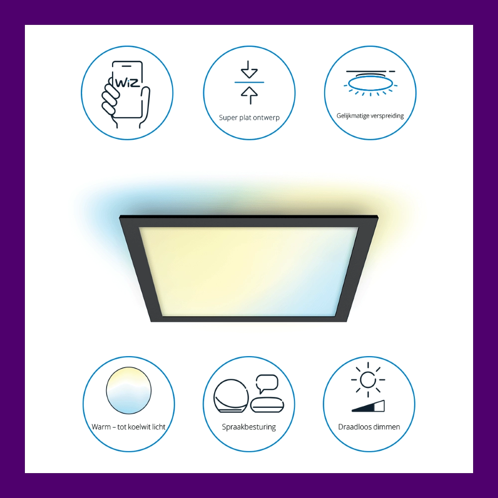 Plafonnier Panel noir - 12W WiZ 8719514554917