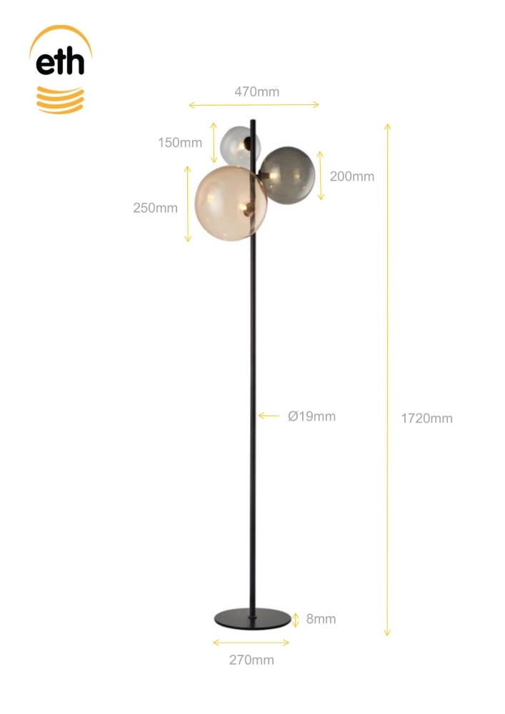 Lampe de pied en verre Shelly avec des ampoules ETH 8720195310082