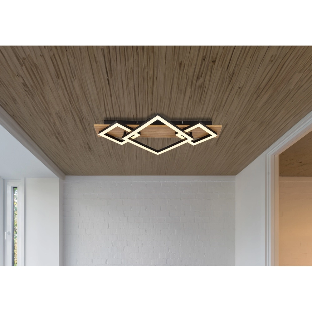 Lampe de plafond Beatrix I 3 carrés noirs avec bois Globo 9007371468393