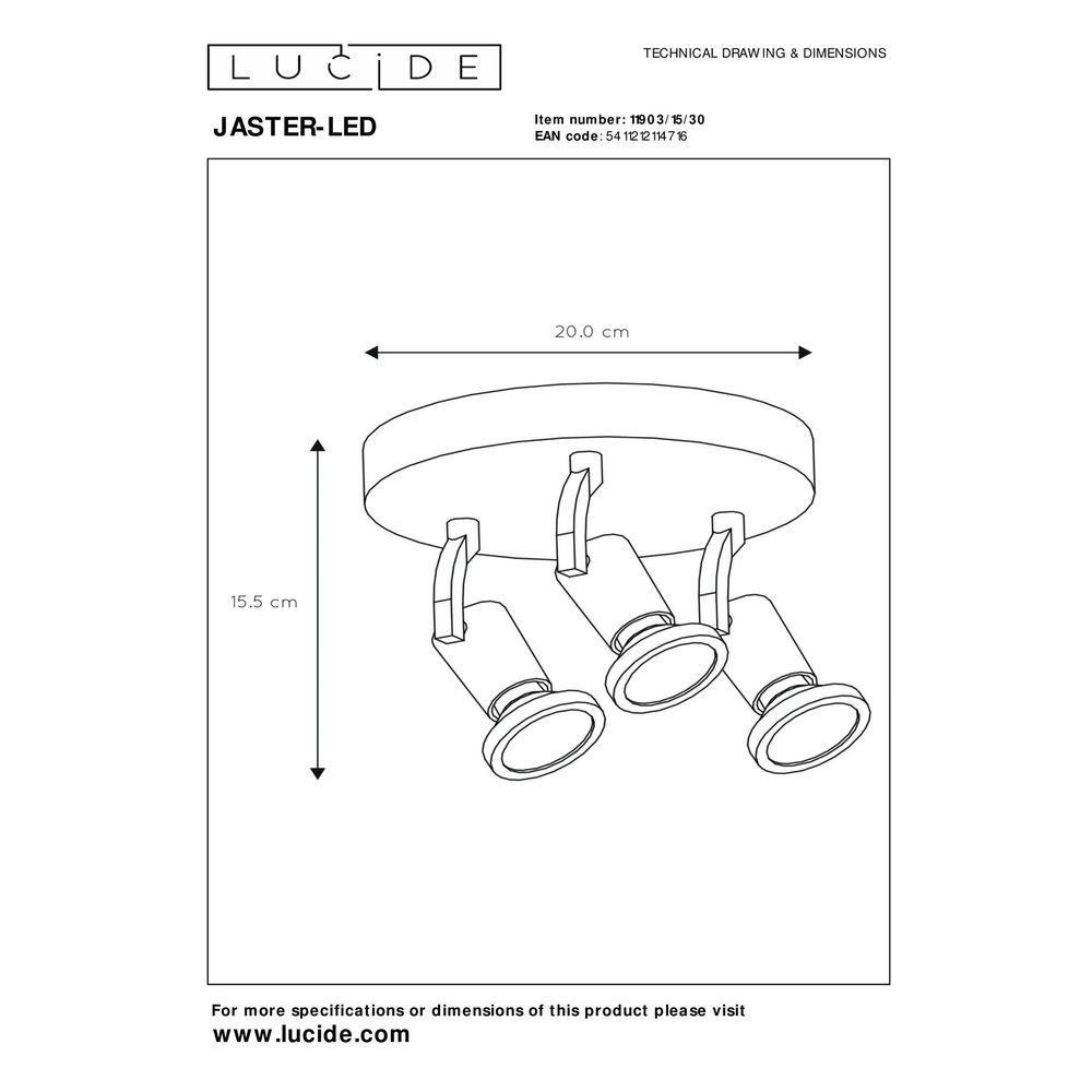 Lampe de plafond Jaster-Led Noir à 3 lumières Lucide 5411212114716