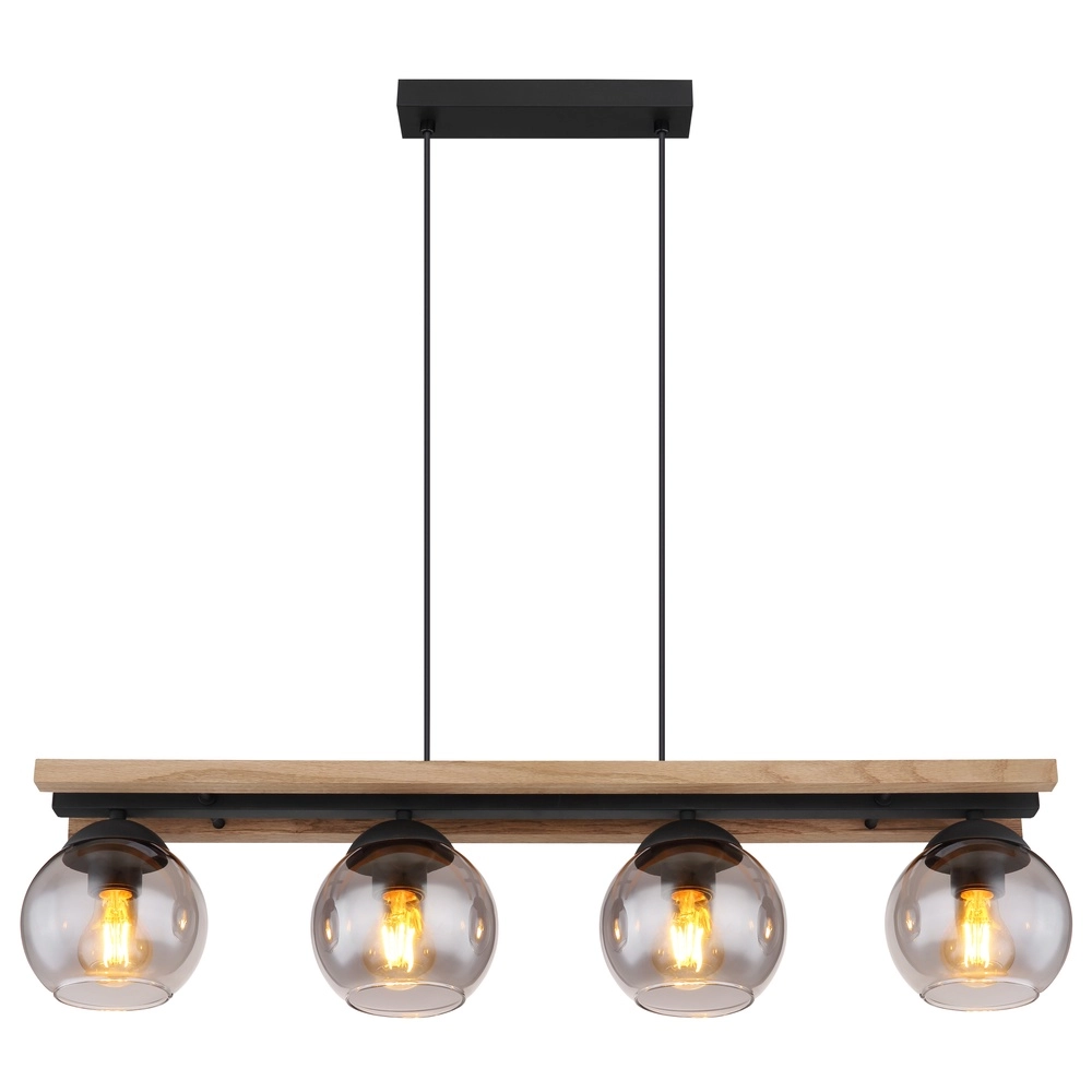 Lampe suspendue à 4 lumières Conni noir avec bois Globo 9007371451739