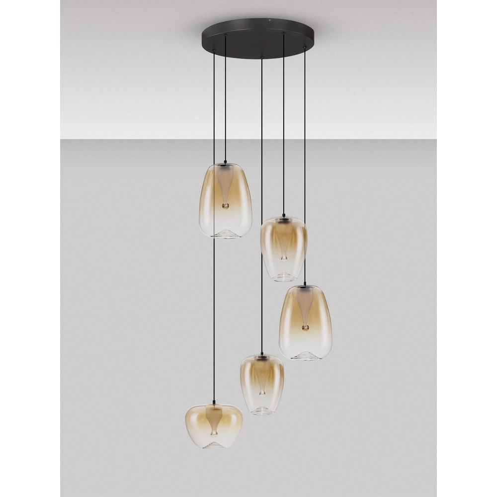 Suspension design Oblo Verre ambré à 5 lumières Lyora 5212017474155