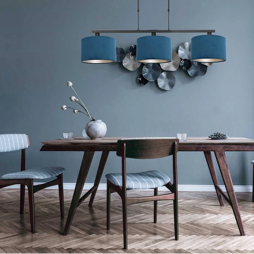 Lampe suspendue noire Stang avec des nuances de velours bleu Steinhauer 8712746165807