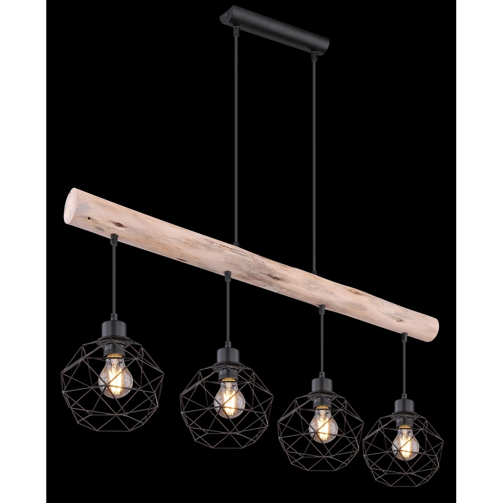 Lampe de table à manger à 4 lumières Theodor noir avec bois Globo 9007371400676