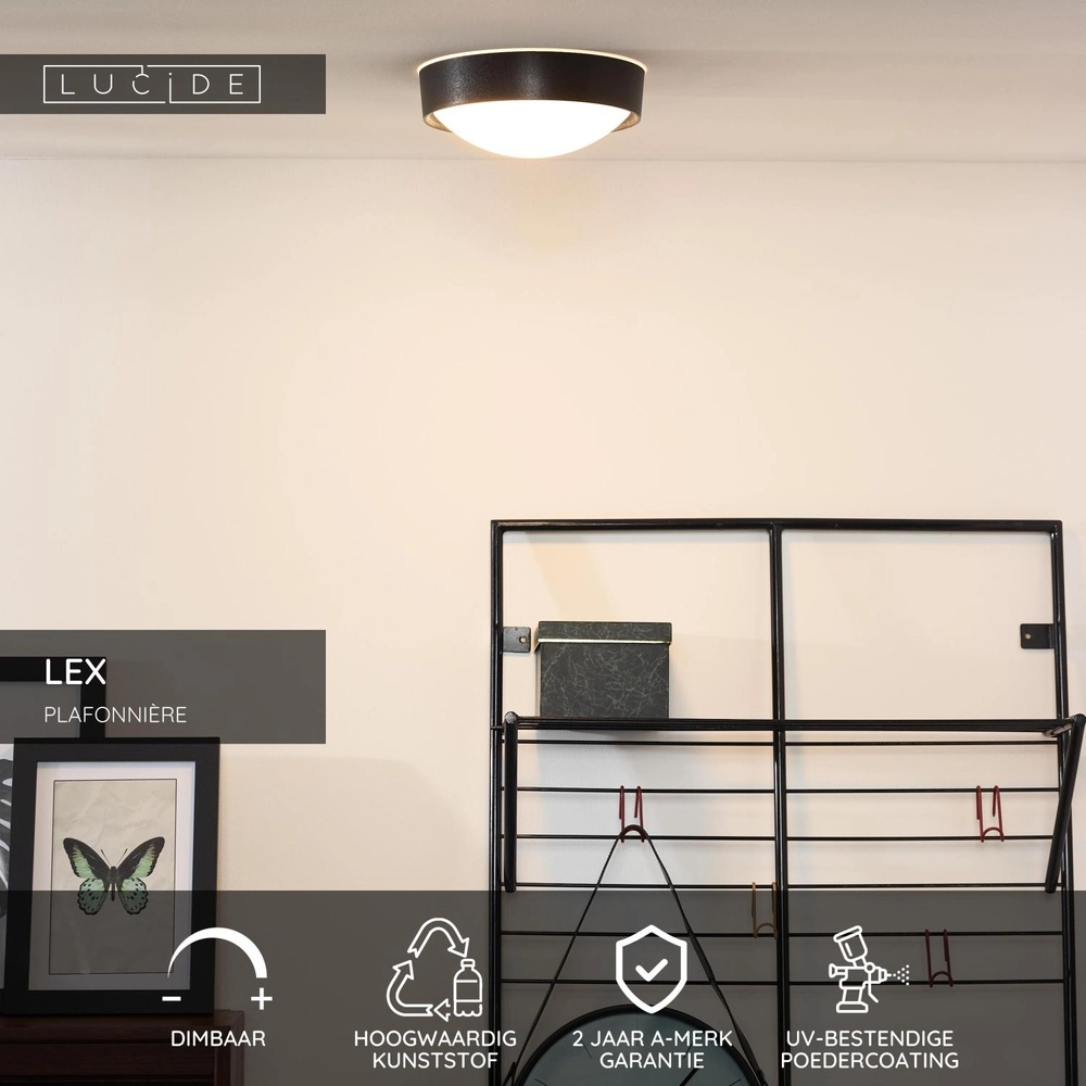 Éclairage de plafond Lex Ø 25cm noir Lucide 5411212082299