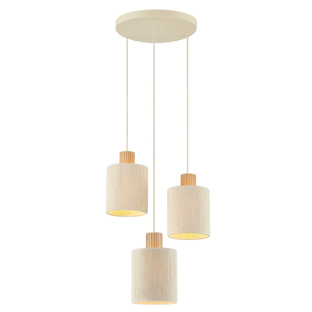 Lampe suspendue beige Arlo avec des triples en bois japonais Ø 40cm
