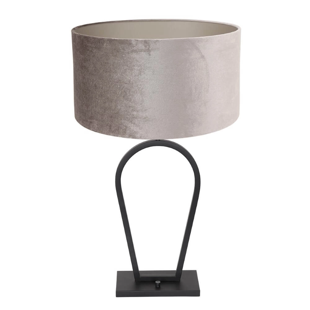 Lampe de table noire Stang avec capuche en velours taupe
