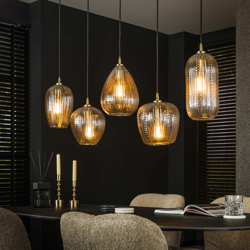 Suspension en verre à 5 lumières Diamond avec du verre transparent