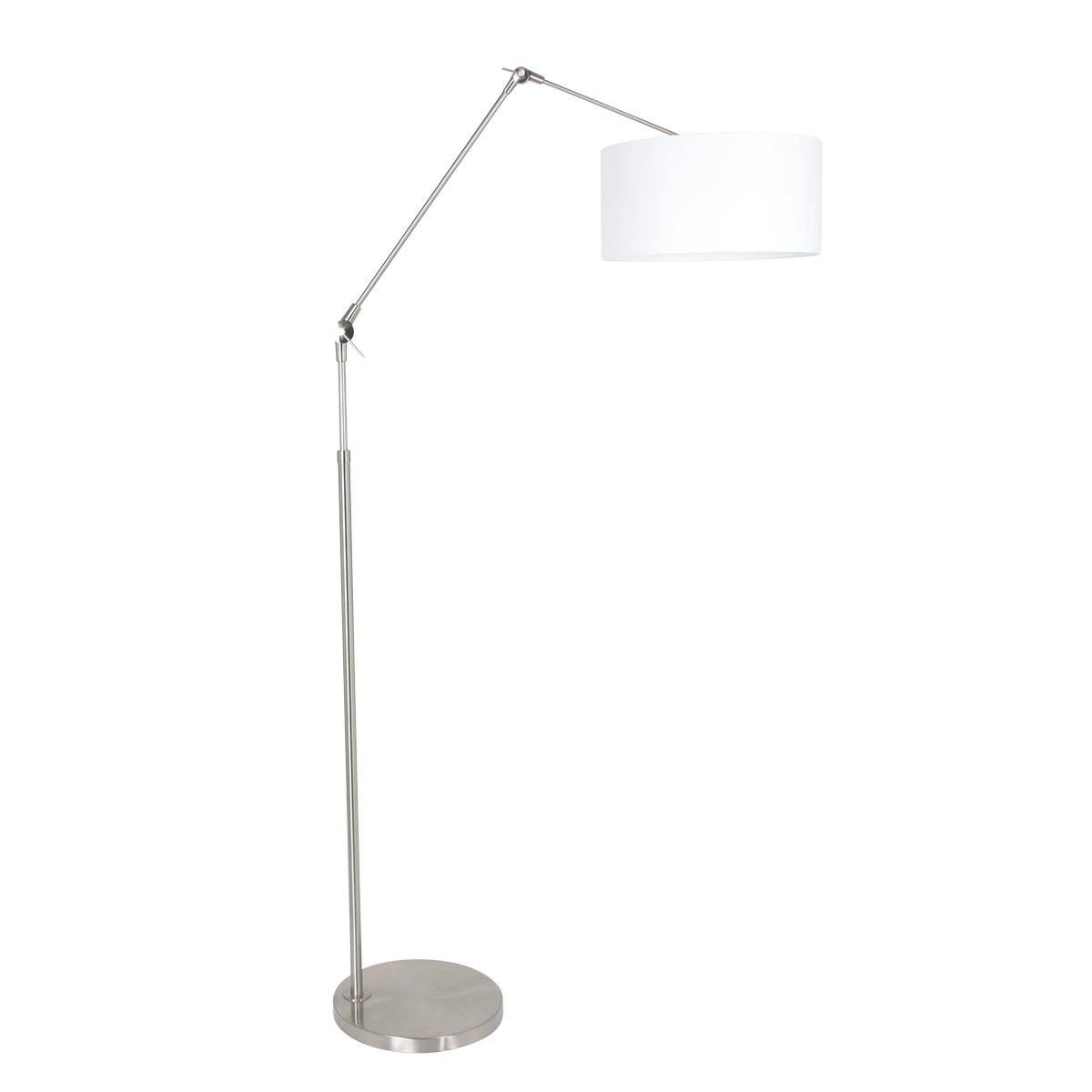Lampe de lecture au sol Prestige Chic Acier inoxydable avec abat-jour en chintz blanc de 40 cm