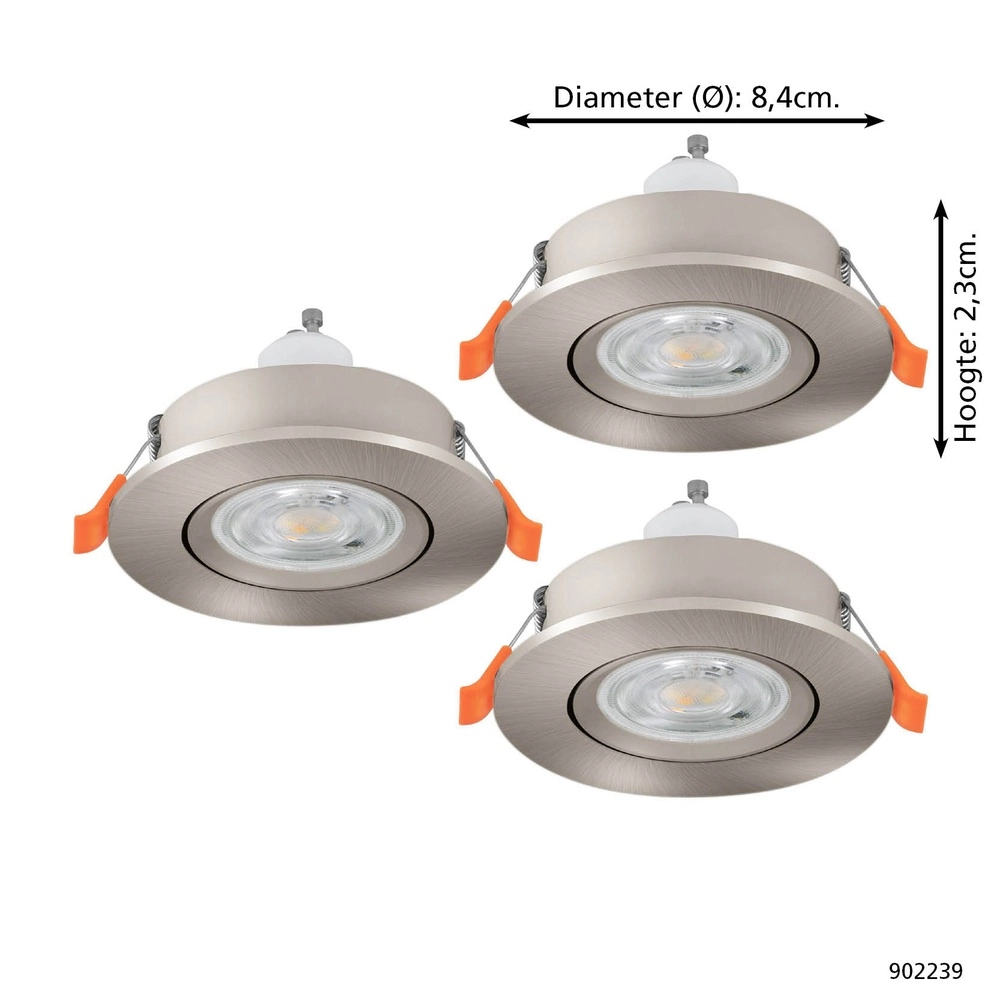 Lot de 3 spots encastrés Barranco nickel Ø 8.4cm IP44 - 3000K Eglo 9008606359202