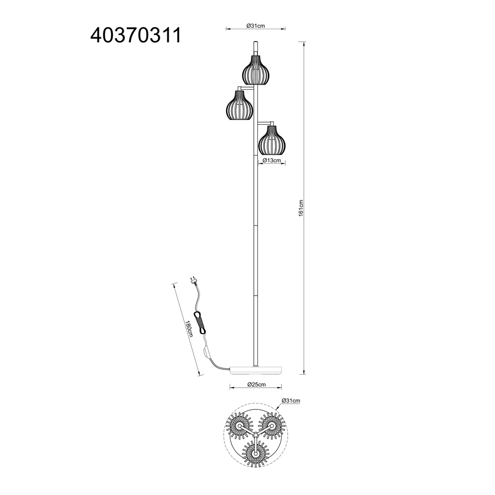 Lampe de pied à 3 lumières Mateo brun rouille Globo 9007371569236