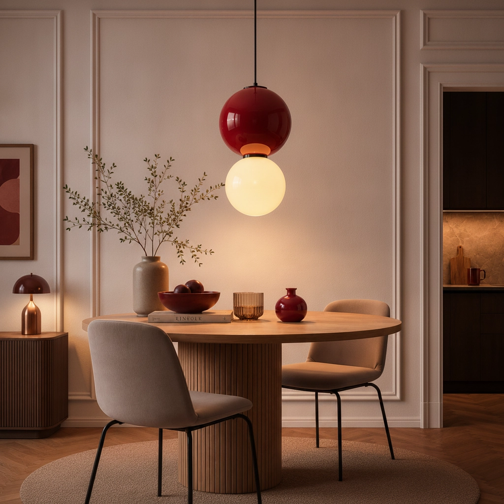 Suspension Noesis Ø 25cm bordeaux rouge avec blanc