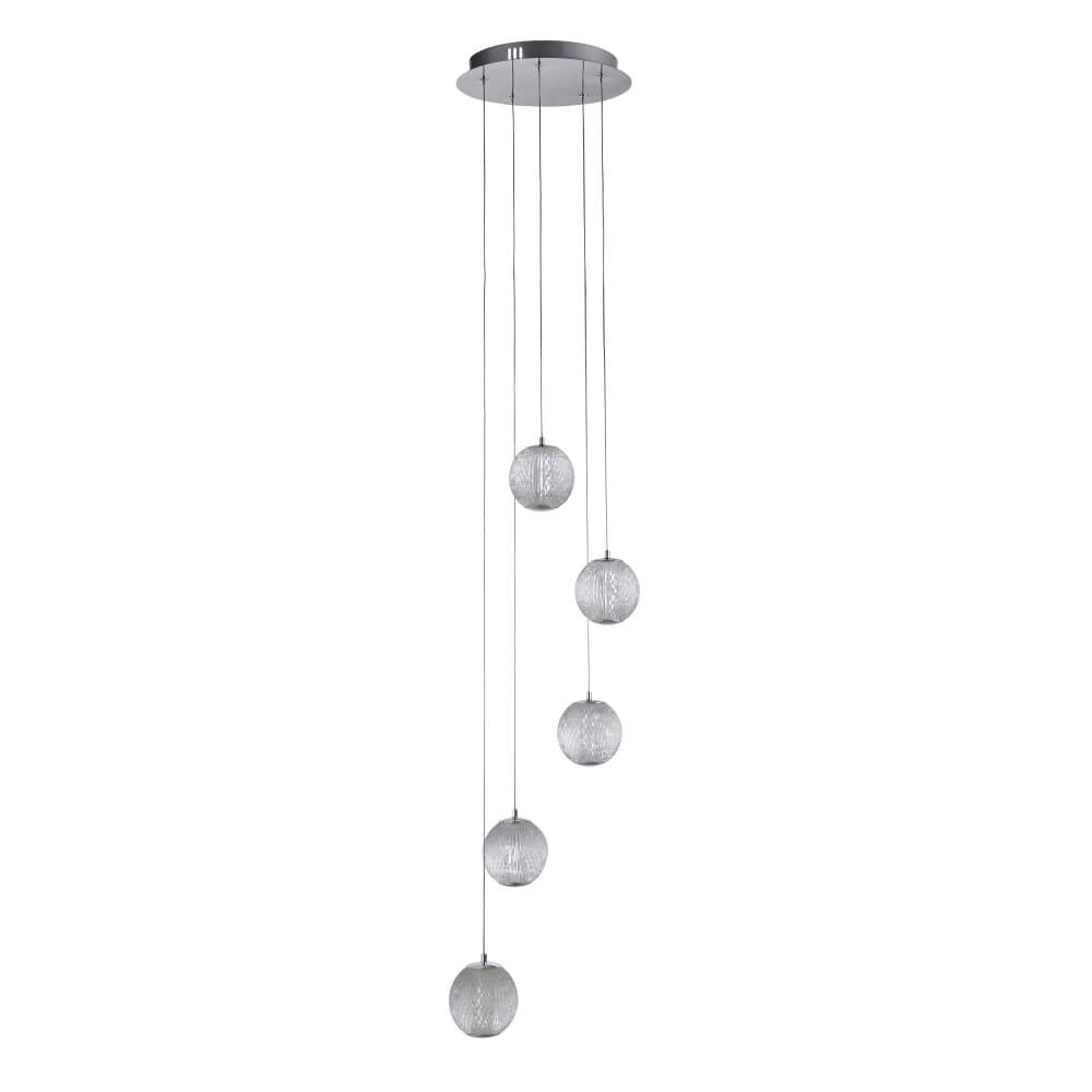 Lampe suspendue 5 lumières Allure chromé rond
