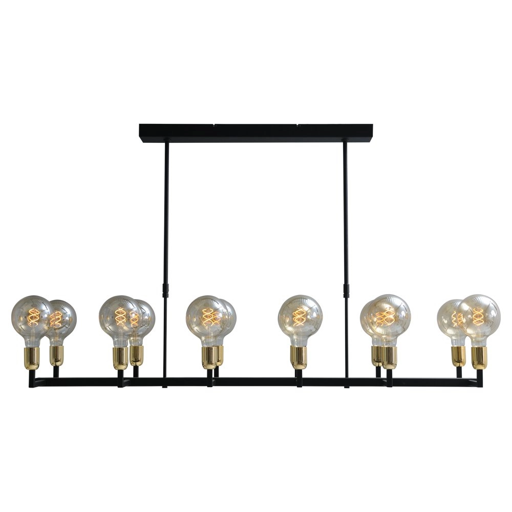 Lampe suspendue noire pour salle à manger Tube Luminaires dorés à 12 lumières Lampe suspendue noire pour salle à manger Tube Luminaires dorés à 12 lumières