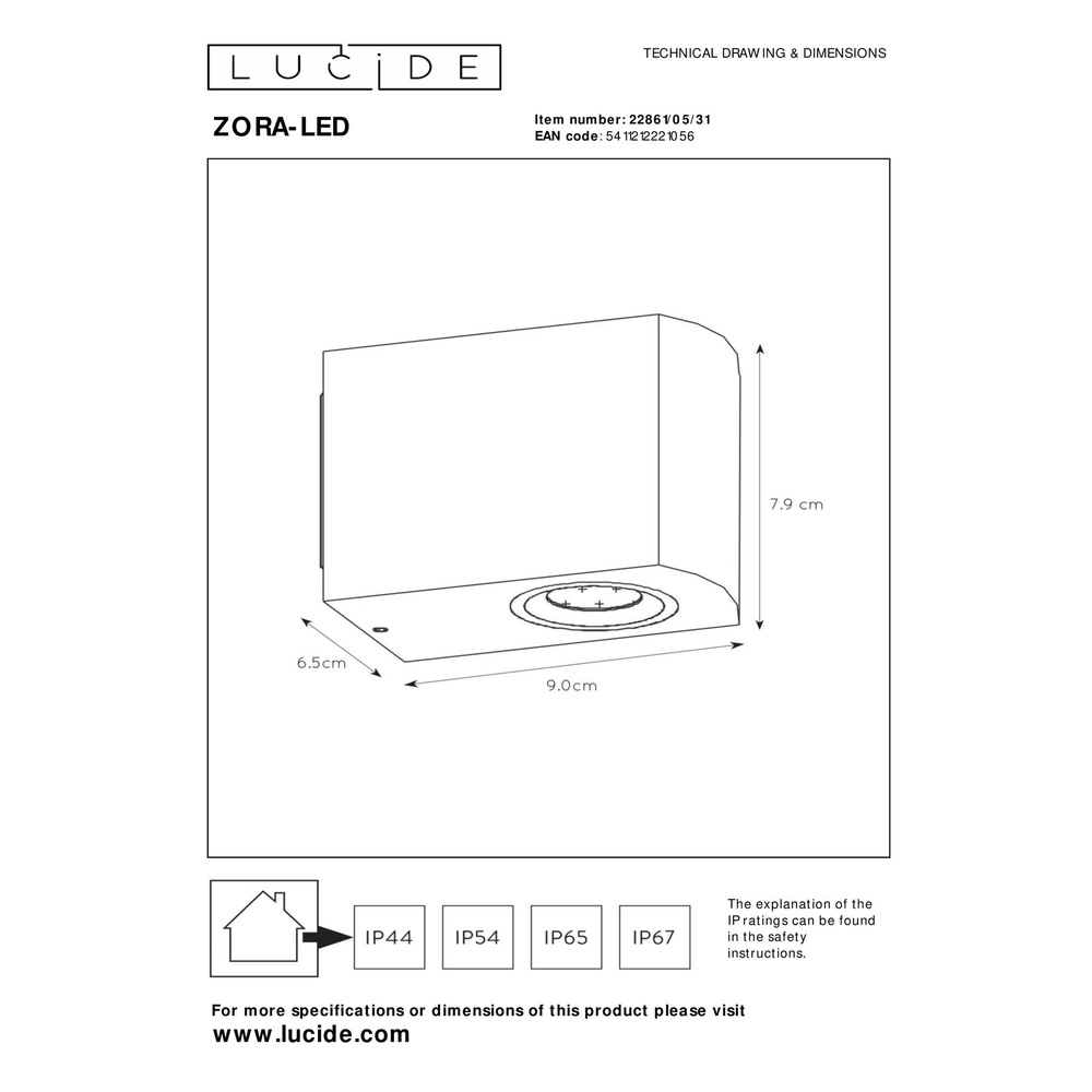 Emplacement mural de conception Zora-Led Blanc duvet Lucide 5411212221056