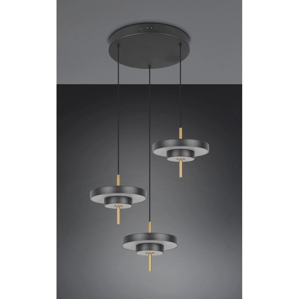 Suspension 3 lumières Keaton Rond noir avec or Trio 4017807655247