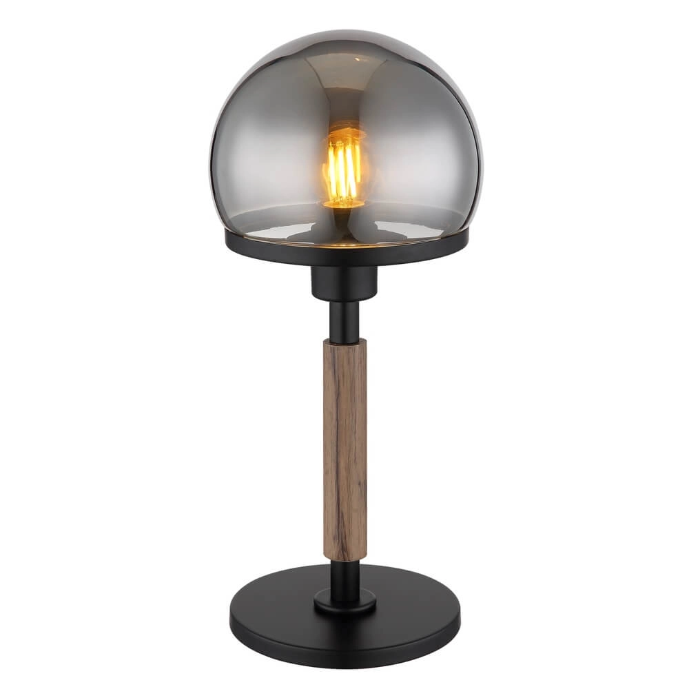 Lampe de table Haku noir avec verre fumé
