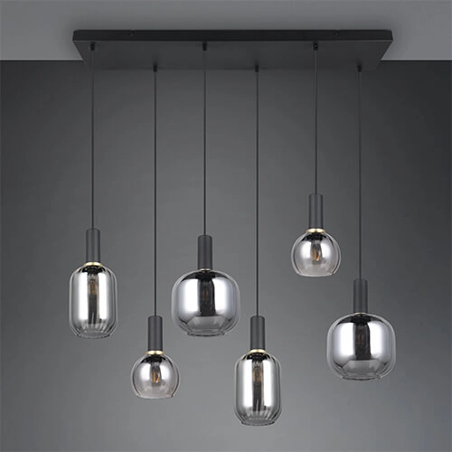 Lampe suspendue pour salle à manger Diva 6 lumières - verre fumé Trio 4017807614572