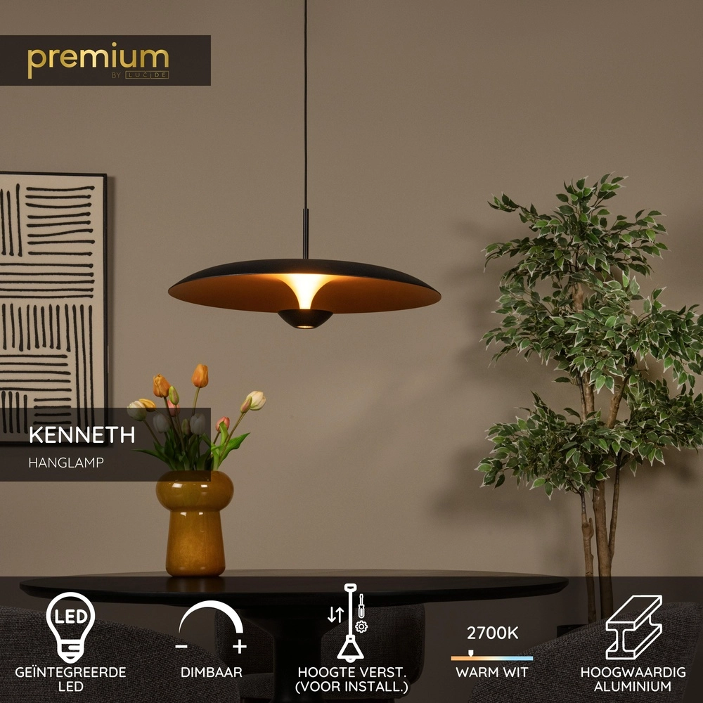 Lampe pendante de conception Kenneth noir Ø 60 cm Premium by Lucide 5411212410443