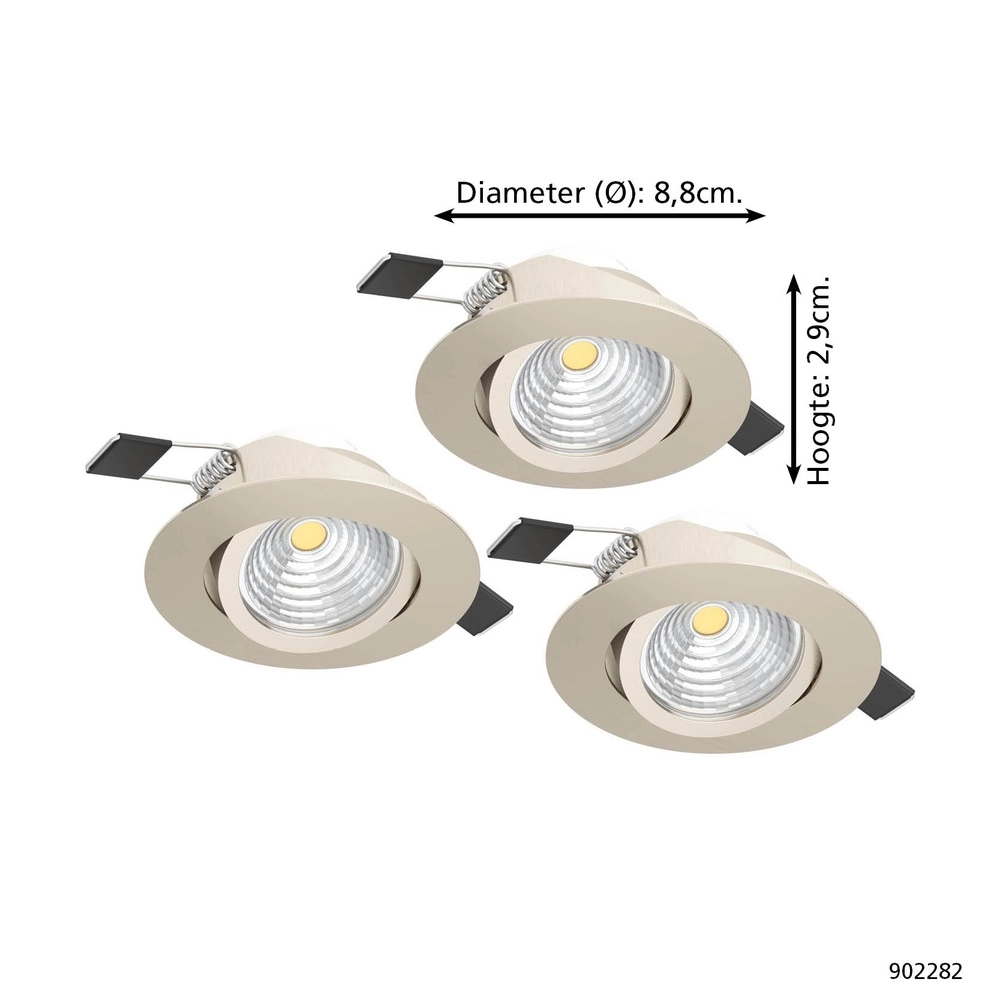 Lot de 3 spots encastrés Saliceto nickel Ø 8.8cm - 6.4W Eglo 9008606358922
