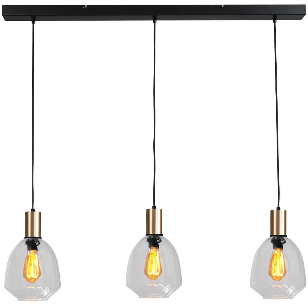 Lampe suspendue 3 lumières - dorée - Porto avec verres transparents Nicolette Lampe suspendue 3 lumières - dorée - Porto avec verres transparents Nicolette