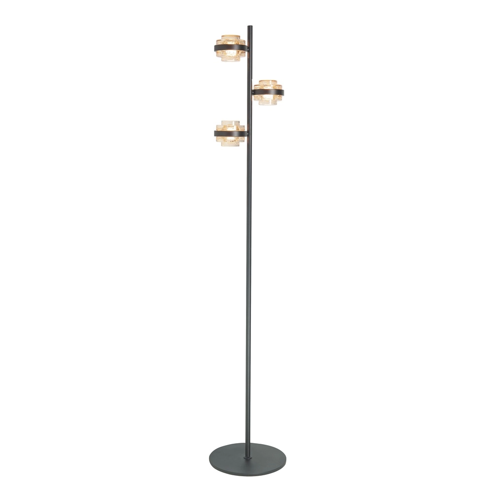 Lampadaire Dynasty Verre ambré noir à 3 lumières Lampadaire Dynasty Verre ambré noir à 3 lumières