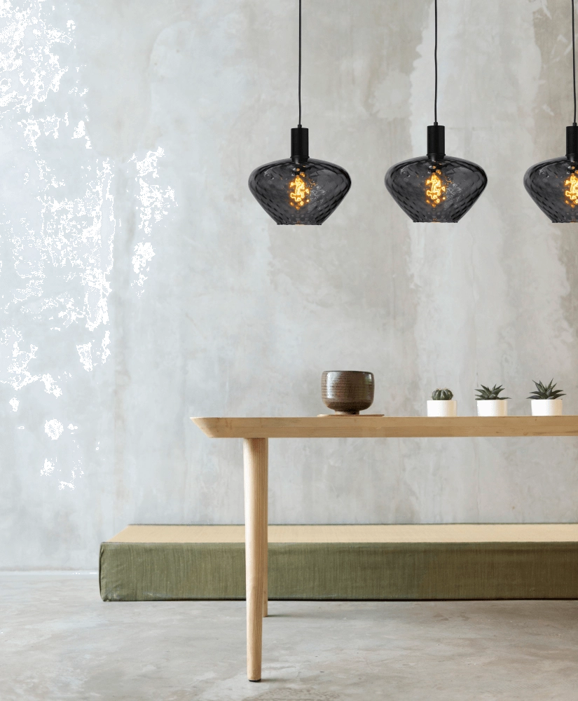 Lampe suspendue 3 lumières - noire - Porto avec verres transparents Blossom Masterlight 8718121269528