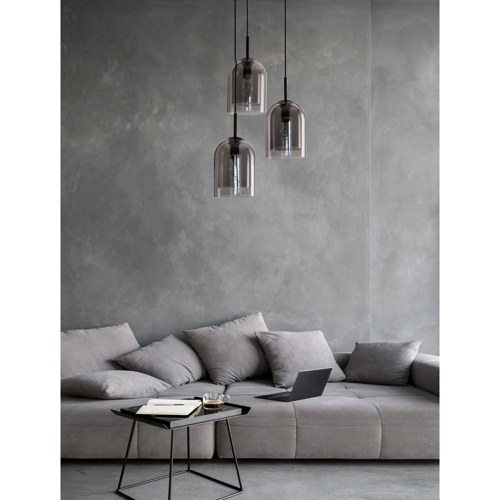 Suspension Velor 3 lumières noir rond Lyora 5212017431189