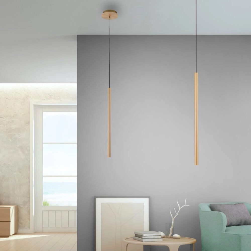 Lampe suspendue unique Flute 1 lumière en laiton Paul Neuhaus 4012248374740