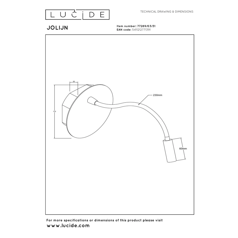 Lampe murale rechargeable Jolijn Lampe de chevet blanche Lucide 5411212771391