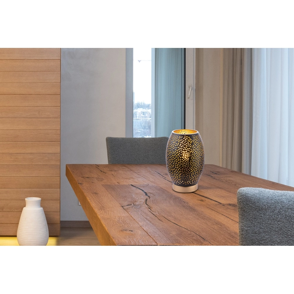 Lampe de table Narri noir avec or - trous grossiers Globo 9007371378555