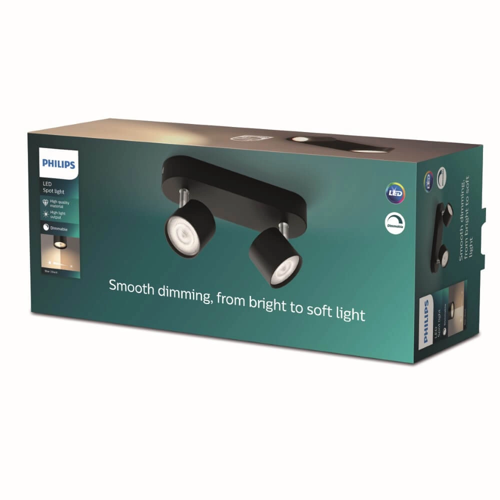 Spot de plafond LED noir Star 2 lumières Philips 8719514435391