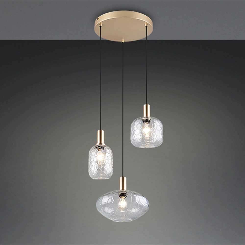 Lampe pendante à 3 lampes Emelie Or avec verre fumé Trio 4017807702552