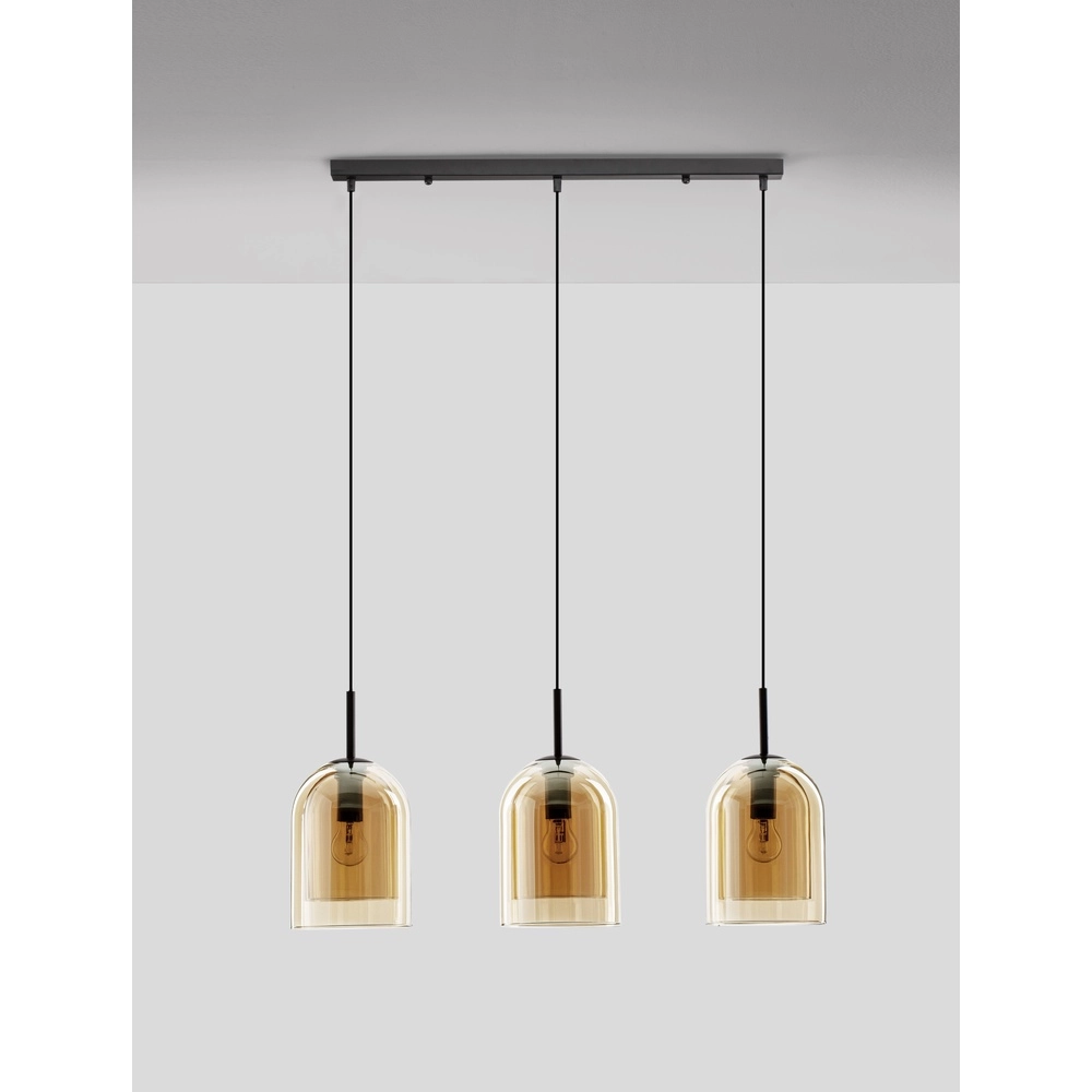 Suspension Velor Noir à 3 lumières avec verre ambré droit Lyora 5212017431226