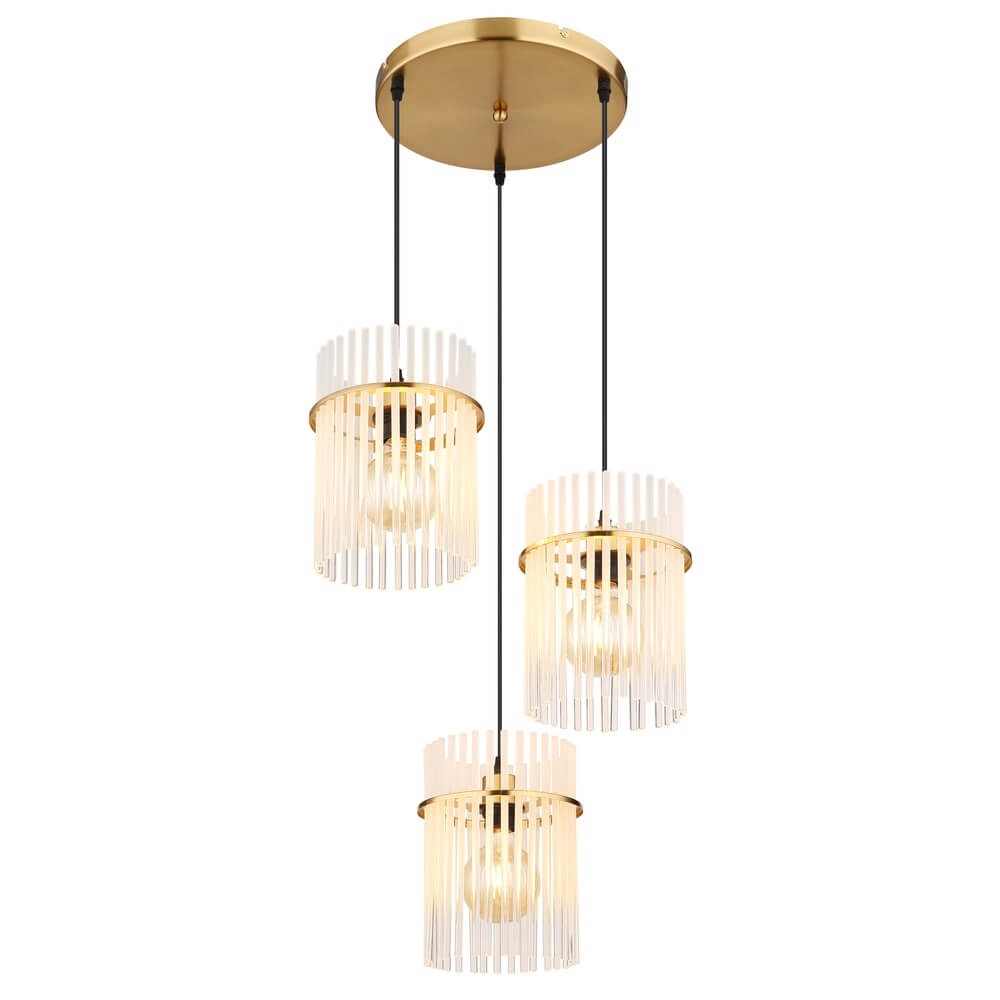 Suspension dorée Gorley rond avec verre 3 lumières Suspension dorée Gorley rond avec verre 3 lumières
