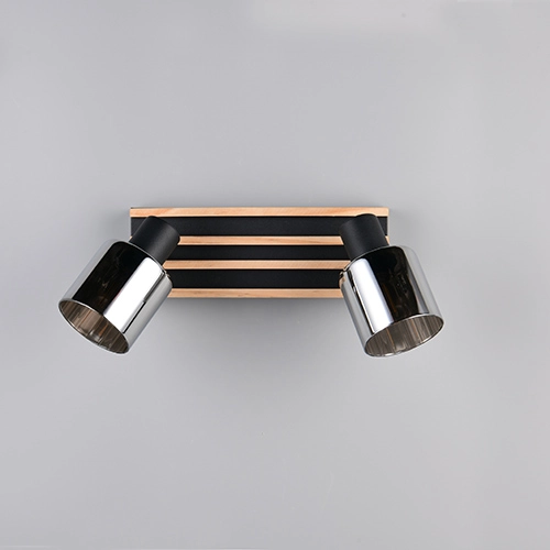 Lampe de plafond à deux lampes Travia noir avec bois Trio 4017807682595