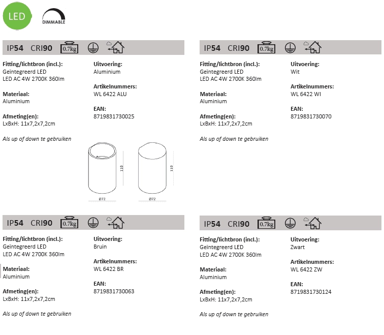 Spot LED blanc Brody 7 cm - blanc Artdelight 8719831730049