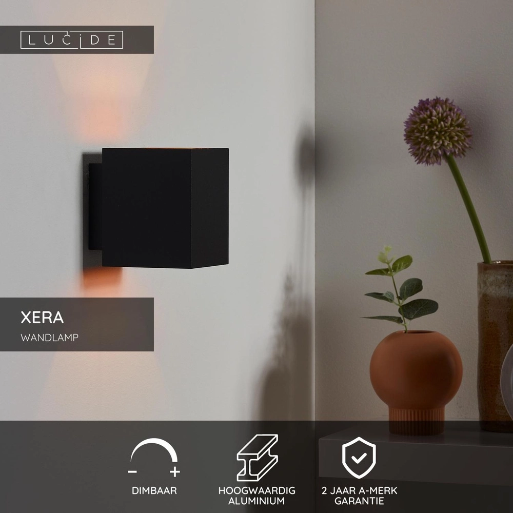 Lampe murale Xera 8 cm de noir Lucide 5411212233660