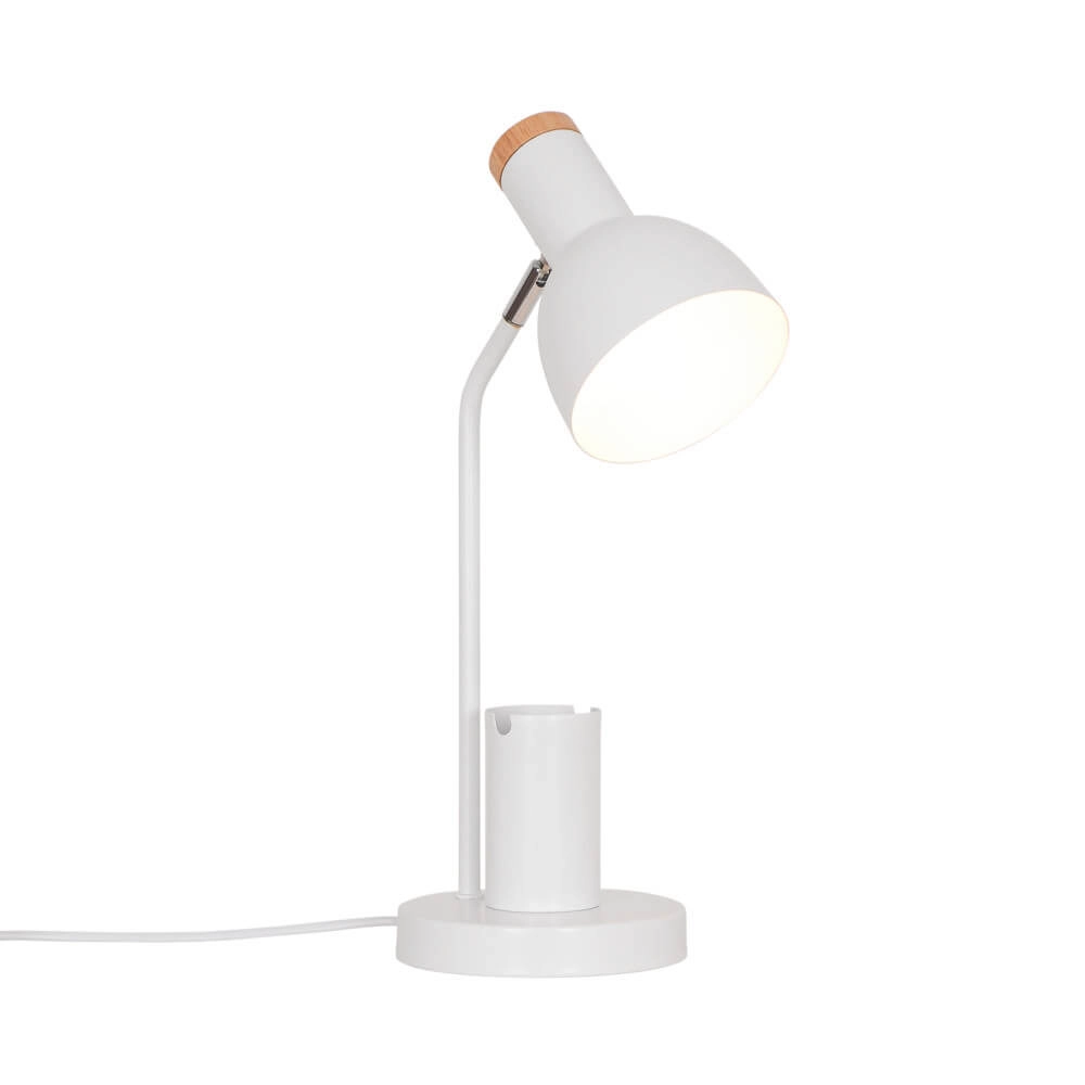 Lampe de bureau blanche Devone avec porte-plume