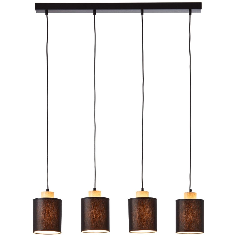 Lampe suspendue 4 lumières Vonnie noir avec du bois Lampe suspendue 4 lumières Vonnie noir avec du bois