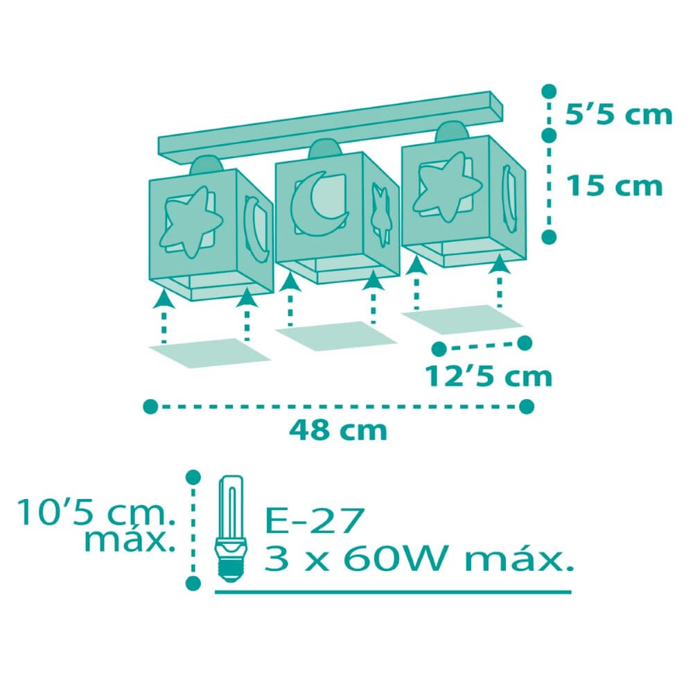 Plafonnier chambre d'enfant Moonlight Turquoise 3 lumières Dalber 8420406000404